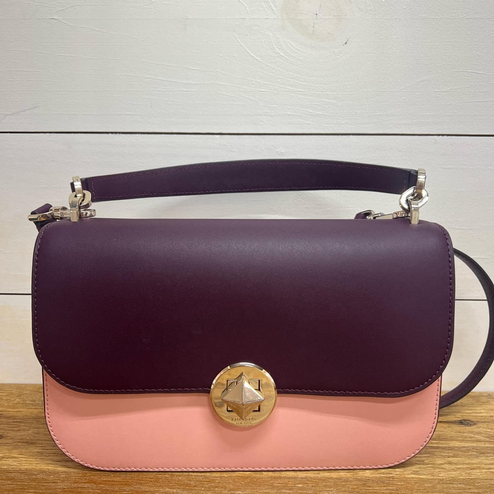 Kate Spade Small Handbag with crossbody strap. Pink & Maroon.
